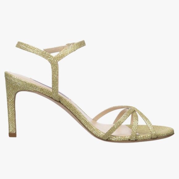 STUART WEITZMAN Starla Stiletto Heel Sandal, Gold Noir, Women 9.5 Preowned - Picture 2 of 15